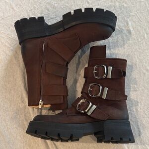 Steve Madden Dark Brown Combat Boots with Silver Buckles